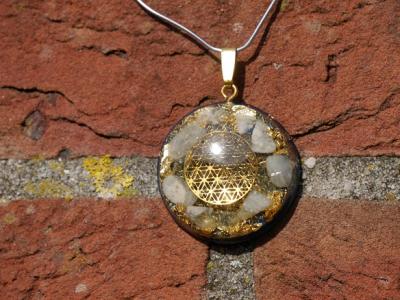 O07 Orgone & Plasma Energy hanger Flower of life blauw