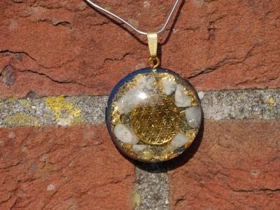 O07 Orgone & Plasma Energy hanger Flower of life blauw