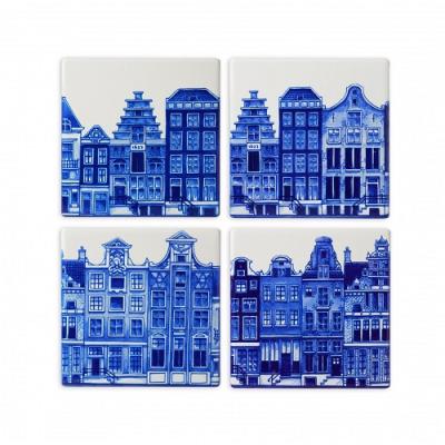 Heinen Delftsblauw, onderzetters Grachtenpanden