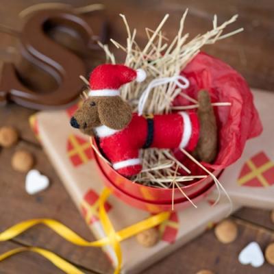 Sjaal met verhaal hanger Teckel Kerstman