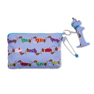 Sjaal met verhaal boodschappentas Teckel blauw met etui en sleutelhanger