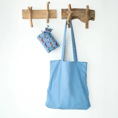 Sjaal met verhaal boodschappentas Teckel blauw met etui en sleutelhanger