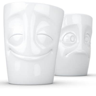 TASSEN happy faces mokkenset Cheery and Baffled