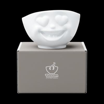 TASSEN bowl Lach (laughing) 500 ml witte hartjes ogen
