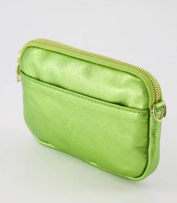 Leren tasje Alani Metallic lichtgroen