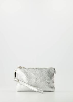 Leren tasje Menna metallic zilver