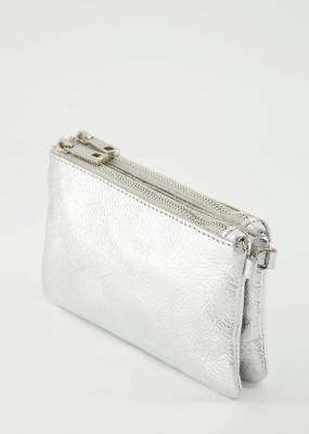 Leren tasje Menna metallic zilver