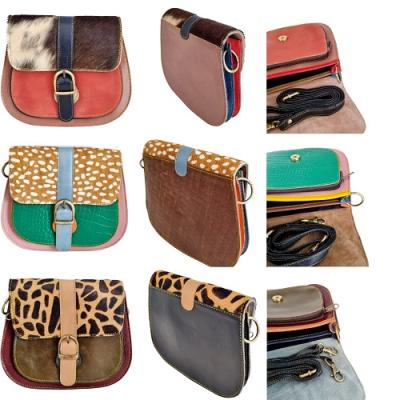 Handgemaakte leren tas met klep van hairy dierenprint