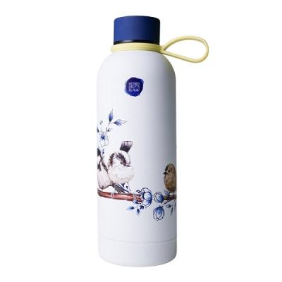 Heinen Delftsblauw Waterfles Bosvogels wit